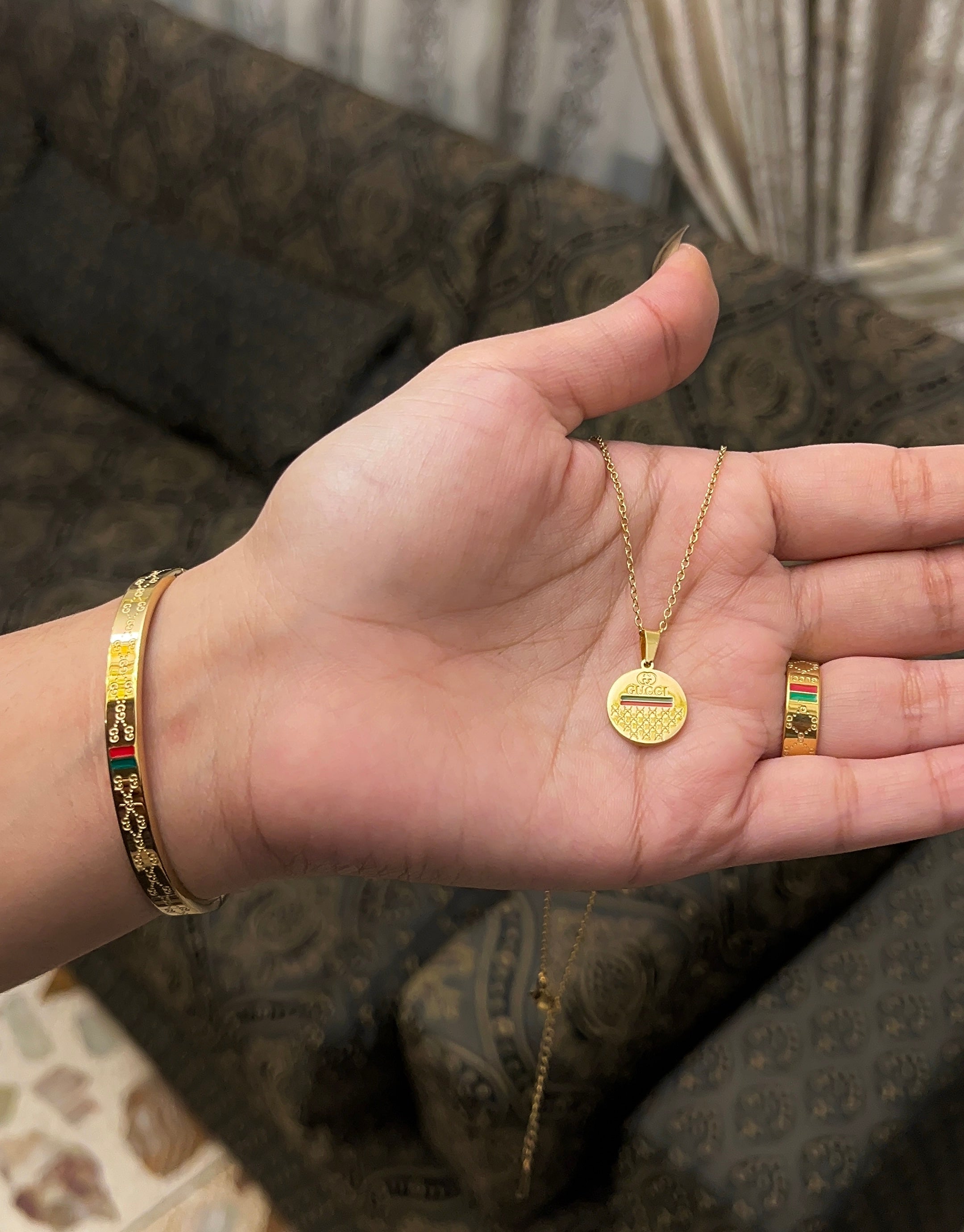 Red & Green Charm Bangle + Ring Set