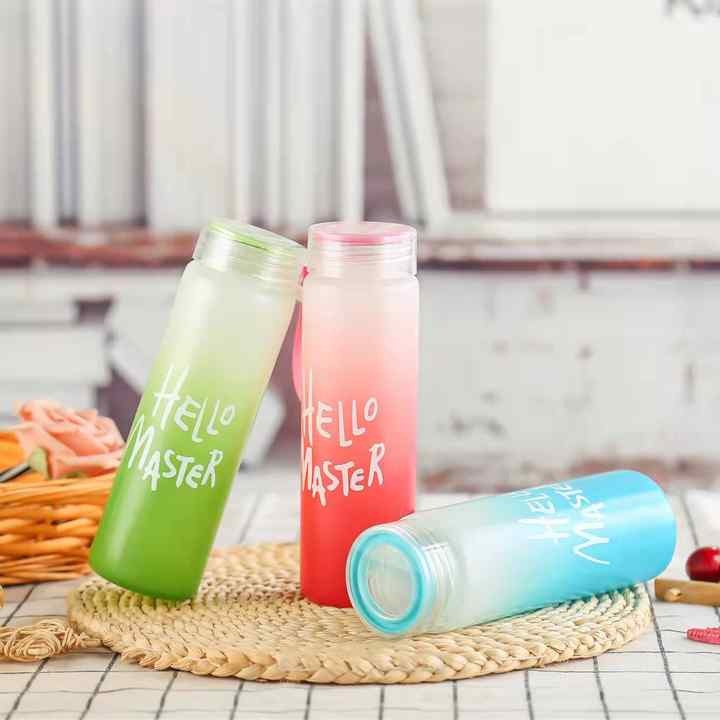 Frosted Glass Water Bottle With Hello Master Decal Logo – 400ml (random Color)