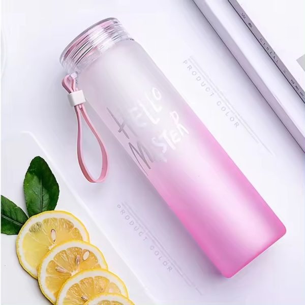 Frosted Glass Water Bottle With Hello Master Decal Logo – 400ml (random Color)